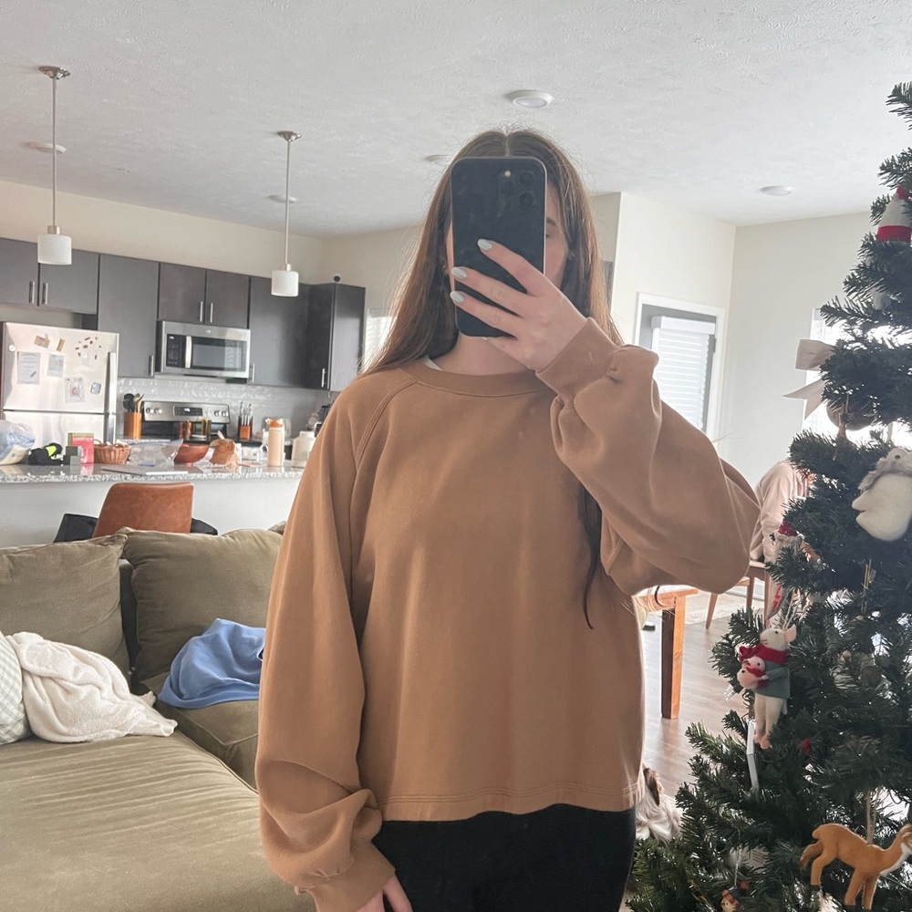 Abercrombie Puff Sleeve Sweatshirt Crewneck Large Camel Brown
